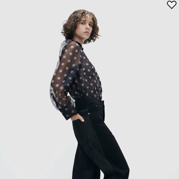 EUC H&M Studio Black Pink Organza Polka Dot Blouse with Puffed sleeves - Picture 4 of 12